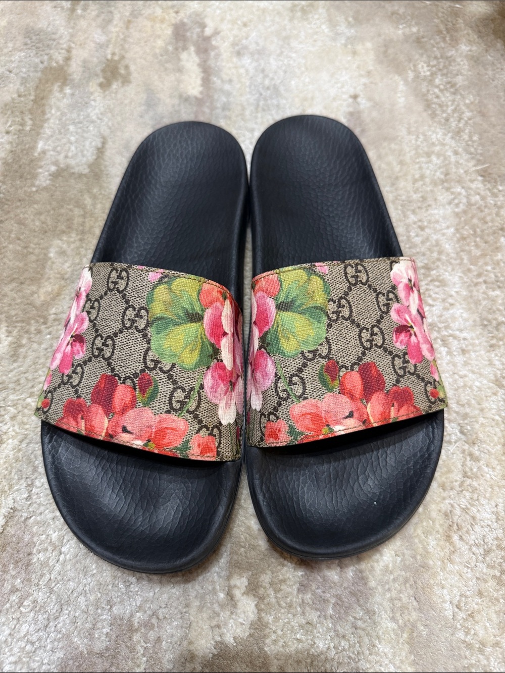 Gucci GG Blooms Supreme Floral Slide Sandals Size 41